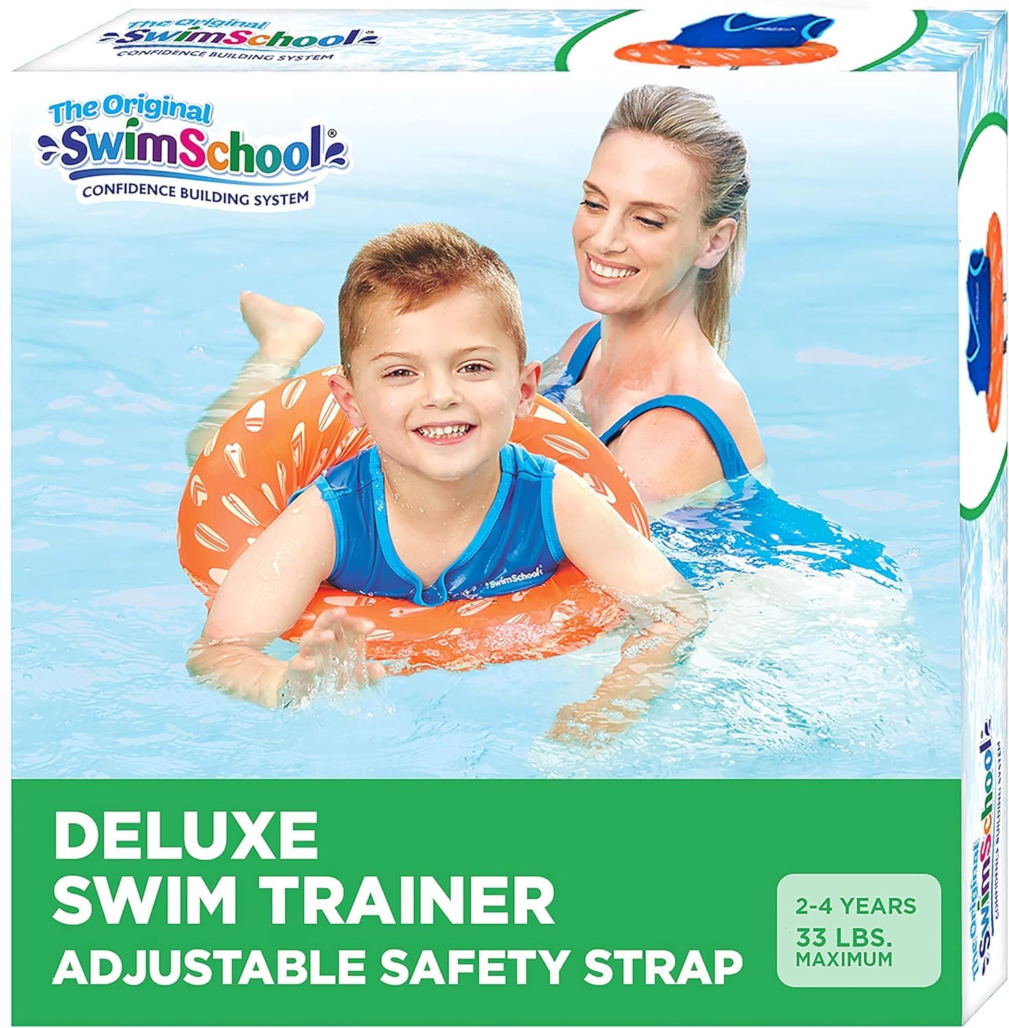 SwimSchool Deluxe Swim Trainer – Heavy Duty Toddler Swim Vest Floatie – Comfortable Sweater-Fit Design with Adjustable Safety Seat – Berry/Blue