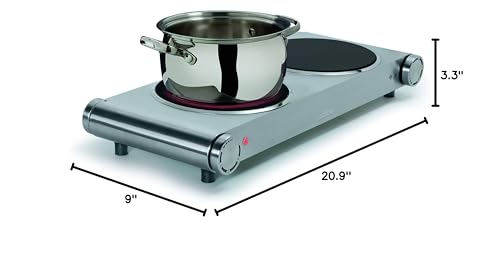 Salton HP1269, Infrared Portable Double Electric Cooktop, 7.4 inch, Stainless Steel