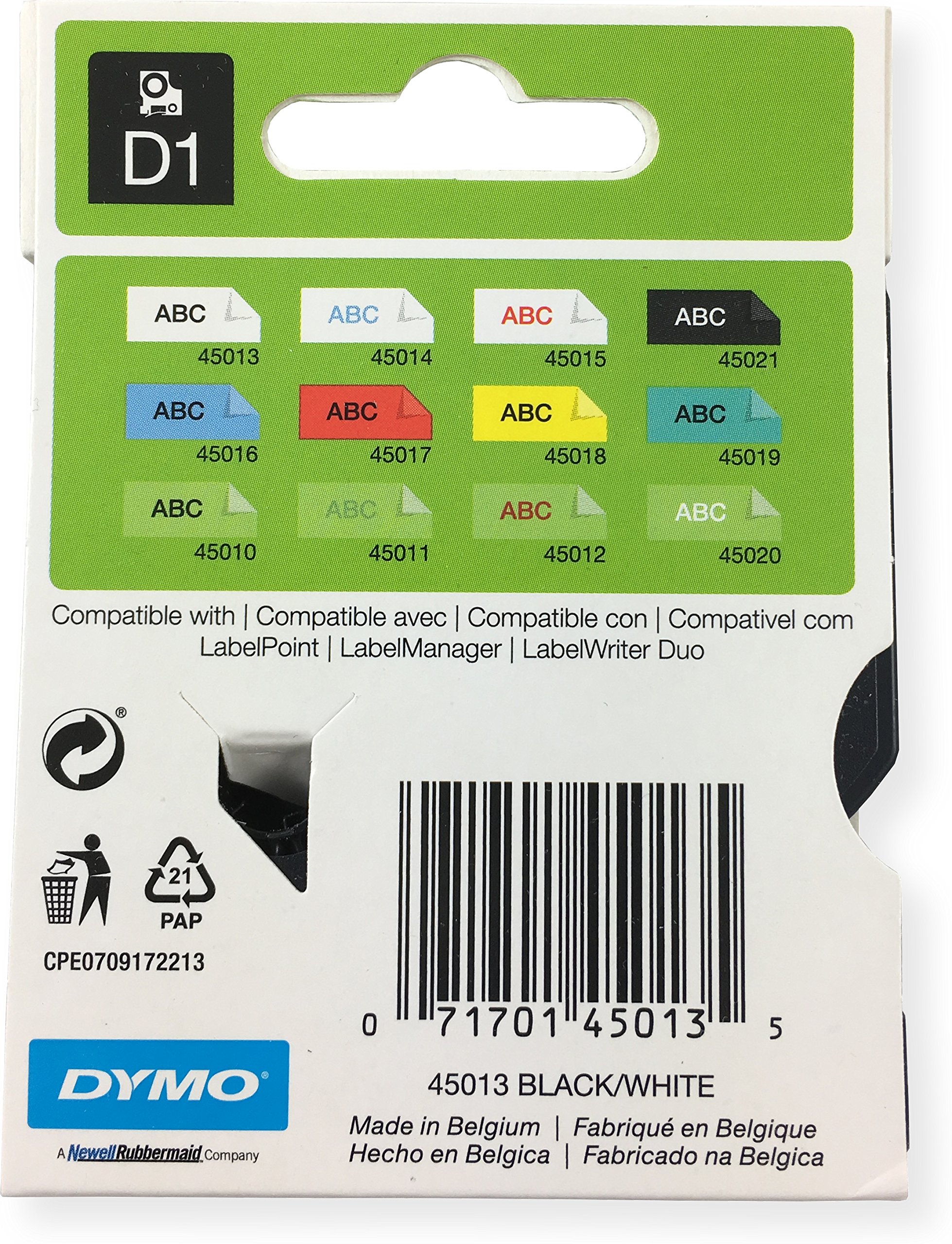 Dymo D1 Standard Tape Cartridge, 1/2in x 23ft, Black on White Tape Cartridge, Pack of 6