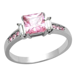 Eternal Sparkles Womens Stainless Steel Rose Pink Princess Cut Cubic Zirconia Stone Ring with Side Stones