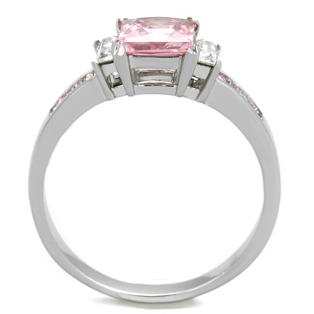 Eternal Sparkles Womens Stainless Steel Rose Pink Princess Cut Cubic Zirconia Stone Ring with Side Stones