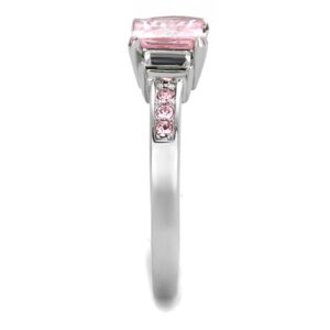 Eternal Sparkles Womens Stainless Steel Rose Pink Princess Cut Cubic Zirconia Stone Ring with Side Stones