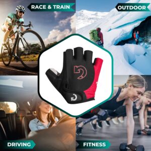 GEARONIC Cycling Bike Bicycle Motorcycle Glove Shockproof Foam Padded Outdoor Workout Sports Half Finger Short Gloves - Red XL