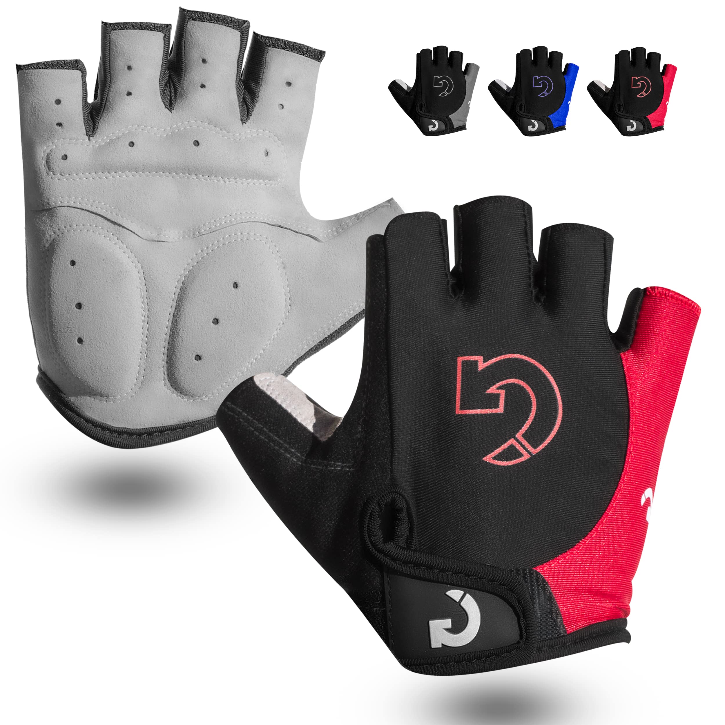 GEARONIC Cycling Bike Bicycle Motorcycle Glove Shockproof Foam Padded Outdoor Workout Sports Half Finger Short Gloves - Red XL