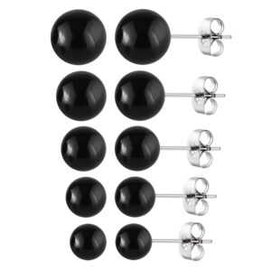 jewelrieshop faux pearl earrings hypoallergenic stainless steel imitation stud pearl earrings for women - 5 pairs (black)