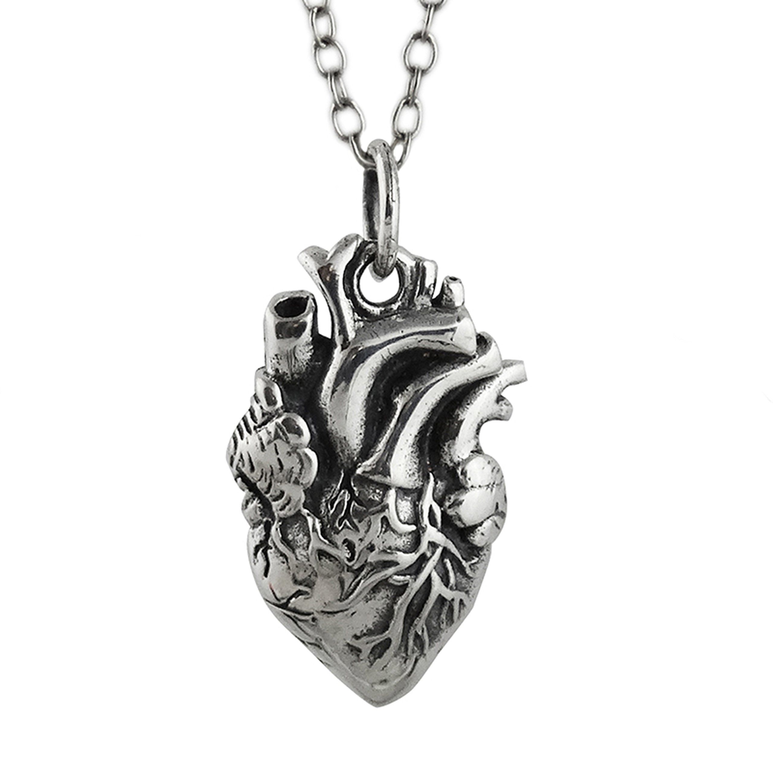 FashionJunkie4Life Sterling Silver Anatomical Heart Necklace, 18" Chain | Birthday Gifts for Women