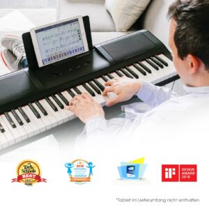 The ONE Keyboard Piano, 61 Key Piano Keyboard for Beginner/Professional, Electric Piano w/Lighted Keys, Music Stand & Piano App, Supports USB MIDI/Audio/Microphone/Headphones/Sustain Pedal