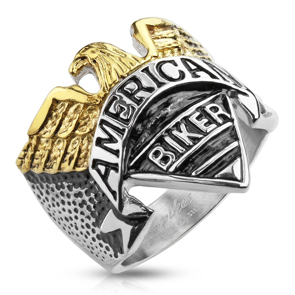 Stainless Steel Eagle with American Biker Engraving Cast Ring (10)