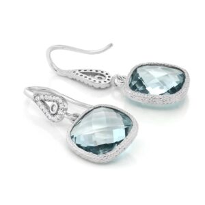 Gem Stone King 925 Sterling Silver Simulated Aquamarine Dangle Earrings For Women (11.00 Cttw, March Birthstone, Cushion Cut 30X12MM)