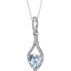 peora aquamarine pendant for women 14k white gold with white topaz, teardrop halo design, genuine birthstone gemstone, 0.86 carat pear shape 7x5mm, with 18 inch chain