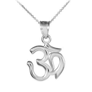 sideways crosses 10k white gold hindu meditation charm yoga om (aum) pendant necklace, 18"