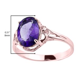 10k Rose Gold February Birthstone Genuine Oval Amethyst Gemstone Solitaire Ring - Size 7