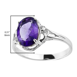 10k White Gold February Birthstone Genuine Oval Amethyst Gemstone Solitaire Ring - Size 7-1/2