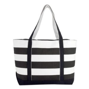 DALIX Striped Boat Bag Premium Cotton Canvas Tote in Black