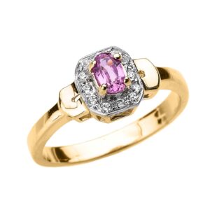 solid 10k yellow gold beautiful diamond and pink sapphire engagement ring (size 11)