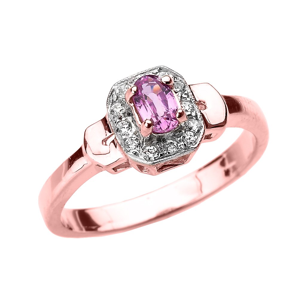 Solid 10k Rose Gold Beautiful Diamond and Pink Sapphire Engagement Ring (Size 7)