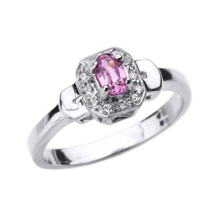 solid 10k white gold beautiful diamond and pink sapphire engagement ring (size 10)