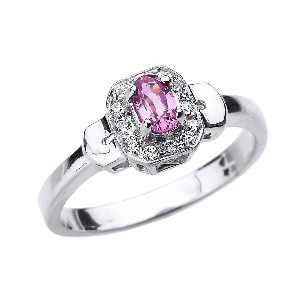 Solid 10k White Gold Beautiful Diamond and Pink Sapphire Engagement Ring (Size 10)