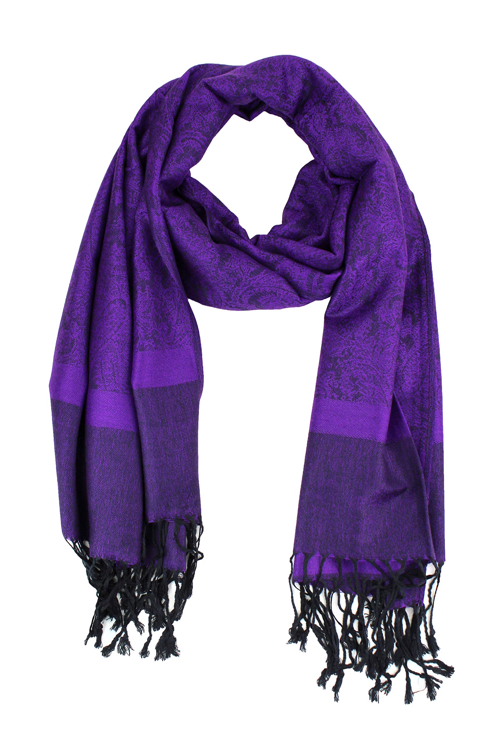 PASKMLNA Paisley Jacquard Pashmina Shawl Wrap Scarf Stole (Purple-black01872)