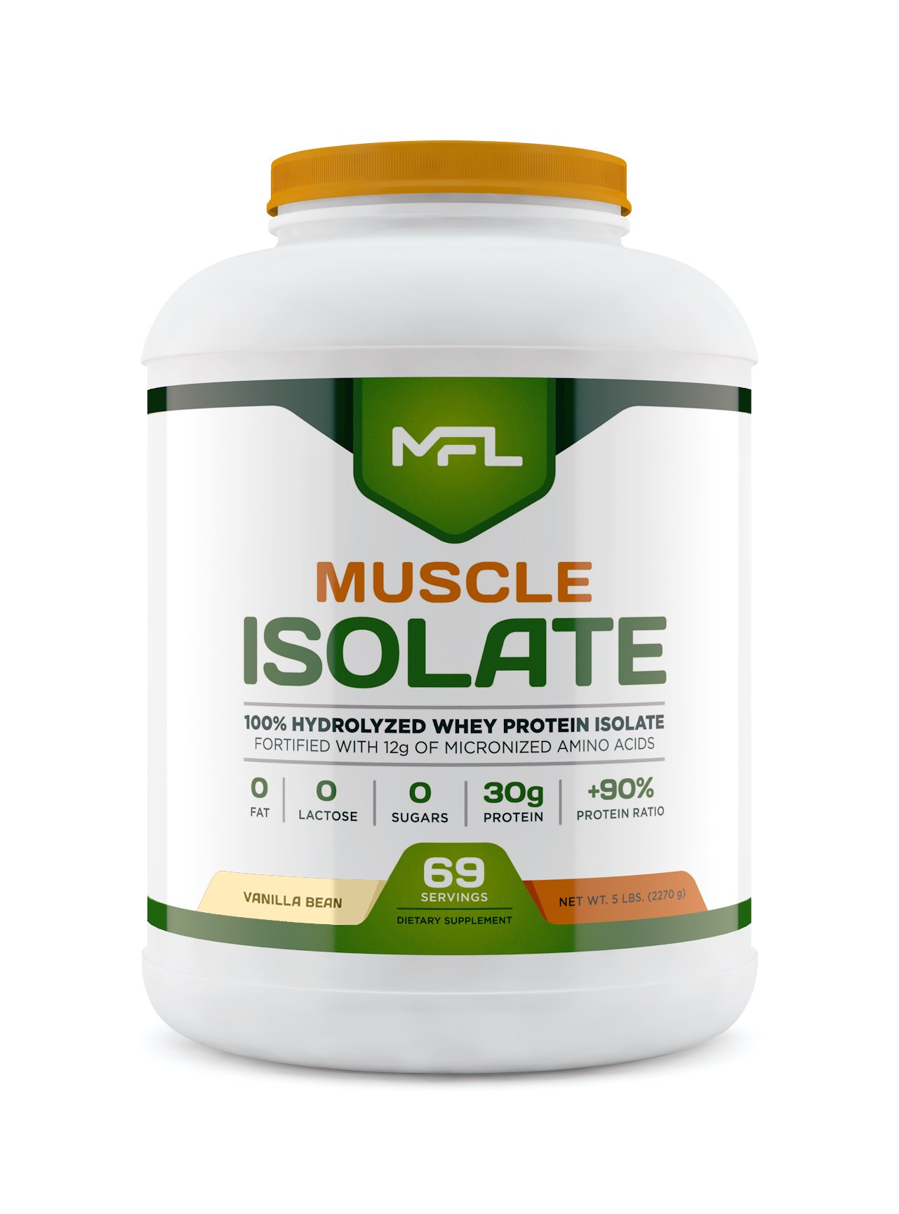 MUSCLE FOOD LABS MFL 100% Isolate Protein l 30g of Protein l 12g Amino Acids l Keto Friendly l Low Carbs l 5 lbs. (Vanilla Bean)