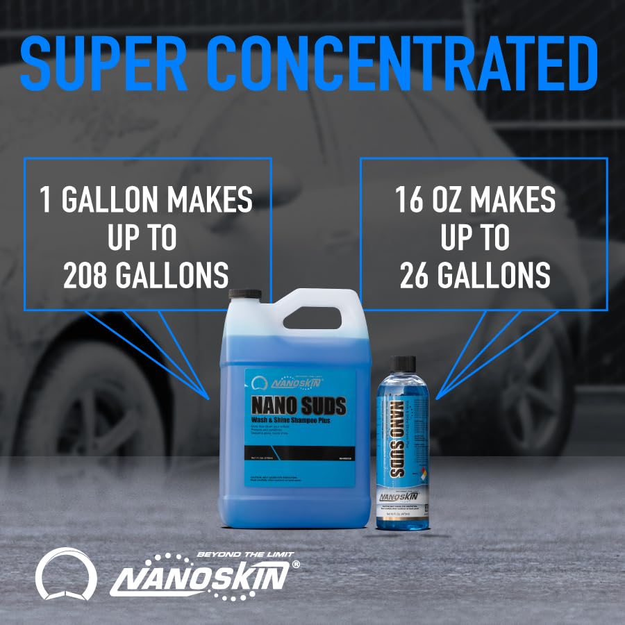 Nanoskin NANO SUDS Foaming Car Wash Shampoo 5 Gallons - Works with Foam Cannon, Foam Gun, Bucket Washes, Car Soap for Pressure Washer | Safe for Cars Trucks, Motorcycles, RVs & More | Fruity Scented, 640 Fl Oz (Pack of 1), Blue