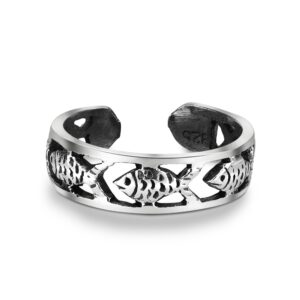 AeraVida Fish Filigree in 925 Sterling Silver Adjustable Band Toe or Pinky Ring | Fish Rings for Women | Fashion Jewelry Gift