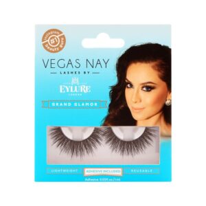 eylure vegas nay grand glamour fake eyelashes, reusable, adhesive included, 1 pair