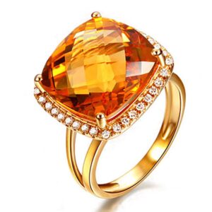 fashion women yellow citrine gemstone diamond solid 14k yellow gold natural ring settings band jewelry