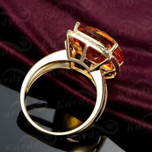 Fashion Women Yellow Citrine Gemstone Diamond Solid 14K Yellow Gold Natural Ring Settings Band Jewelry