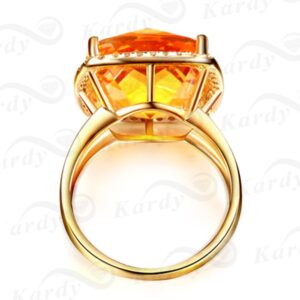 Fashion Women Yellow Citrine Gemstone Diamond Solid 14K Yellow Gold Natural Ring Settings Band Jewelry