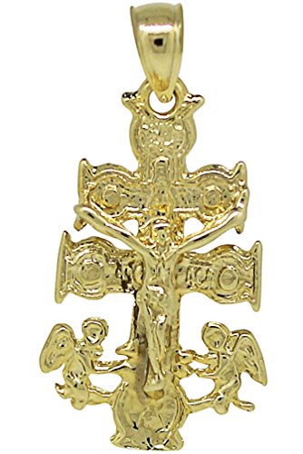 eJewelryPlus 14k Gold Plated Brass Crucifix Caravaca Cross Charm Pendant Necklace Made in USA