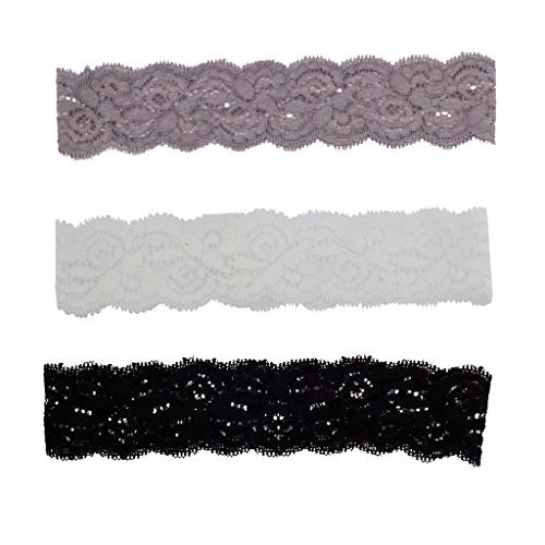 LUX ACCESSORIES Black White Lace Stretch Headband Set