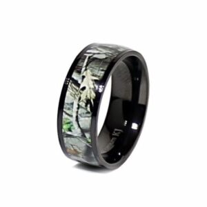 His & Her Black Titanium Camo Sterling Silver Engagement Wedding Ring Set (Size Men 7; Women 7)