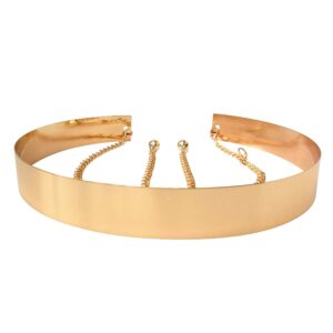 live it style it womens metal waist belt mirror wide gold silver full plate waistband chains, gold, 3.5cm