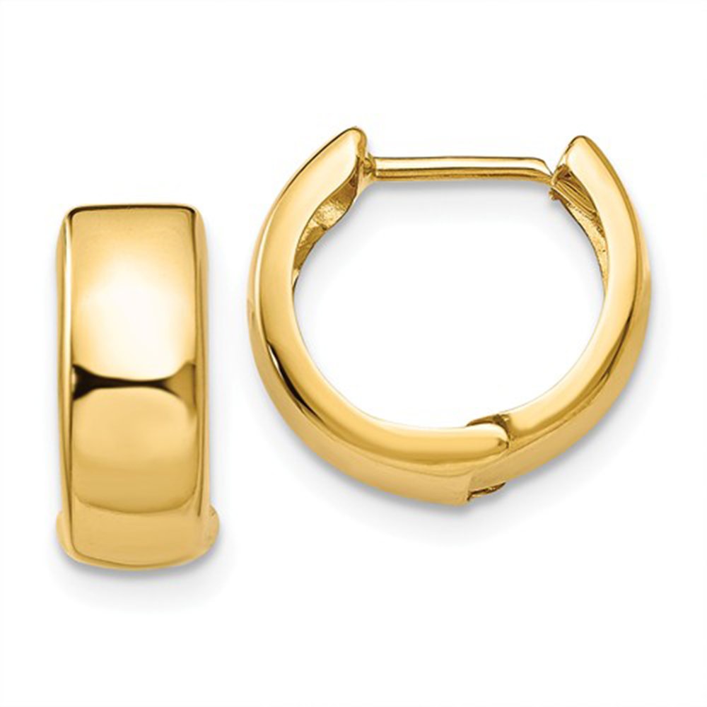 Small 14K Gold Huggie Hinged Hoop Earrings .50 Inch (13mm) (5mm Wide) (Yellow)