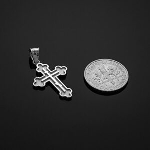 Sideways Crosses Religious Jewelry Solid 14k White Gold Eastern Orthodox Cross Charm Pendant Necklace, 16"