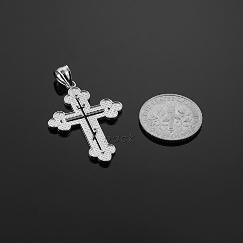 Sideways Crosses Religious Jewelry 14k White Gold Eastern Orthodox Cross Charm Pendant Necklace with Diamonds, 18"