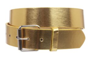 1 1/2" (38mm) snap on plain leather jean belt with roller buckle, gold | m (32-34" waist)