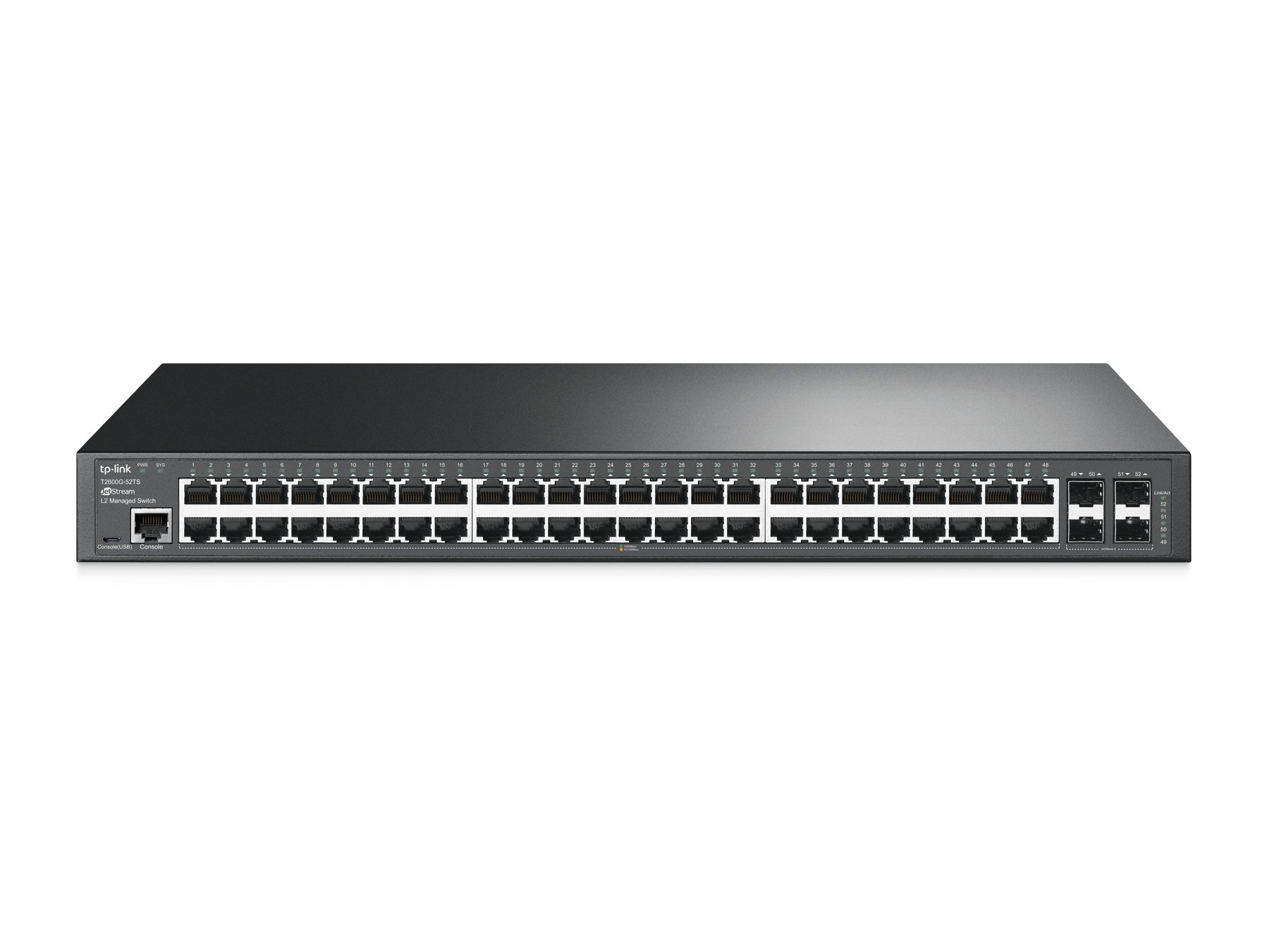 TP-Link 48 Port Gigabit Switch | L2 Managed w/ Console Port | 4 SFP Slots | Limited Lifetime Protection | Support L2/L3/L4 QoS, IGMP and LAG | IPv6 and Static Routing (T2600G-52TS)