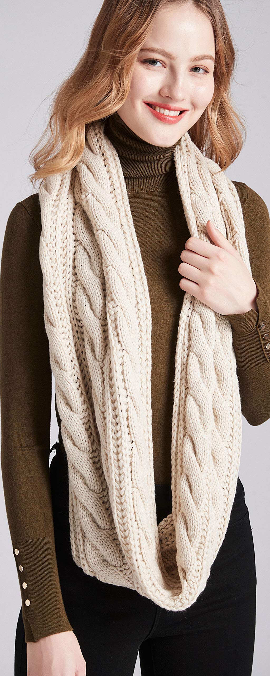 NEOSAN Womens Thick Ribbed Knit Winter Infinity Circle Loop Scarf Twist Khaki