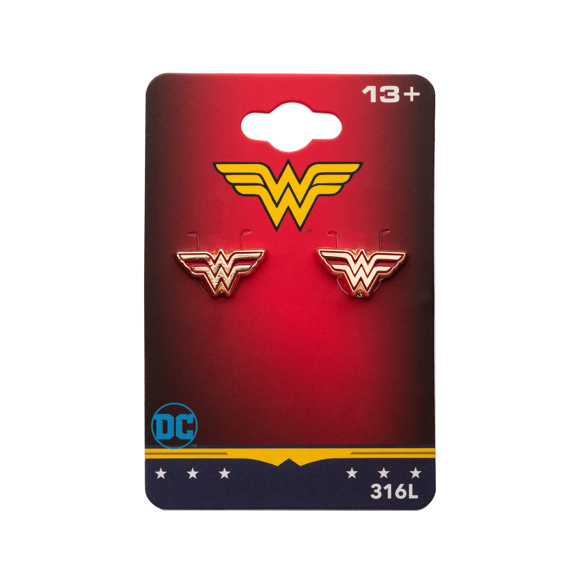 Officially Licensed Hypoallergenic DC Comics Jewelry Wonder Woman Stainless Steel Stud Earrings For Womens