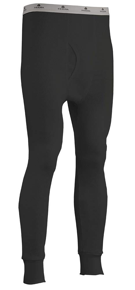 Indera Expedition Weight Cotton Raschel Knit Long Johns Thermal Underwear for Men, Black, Medium