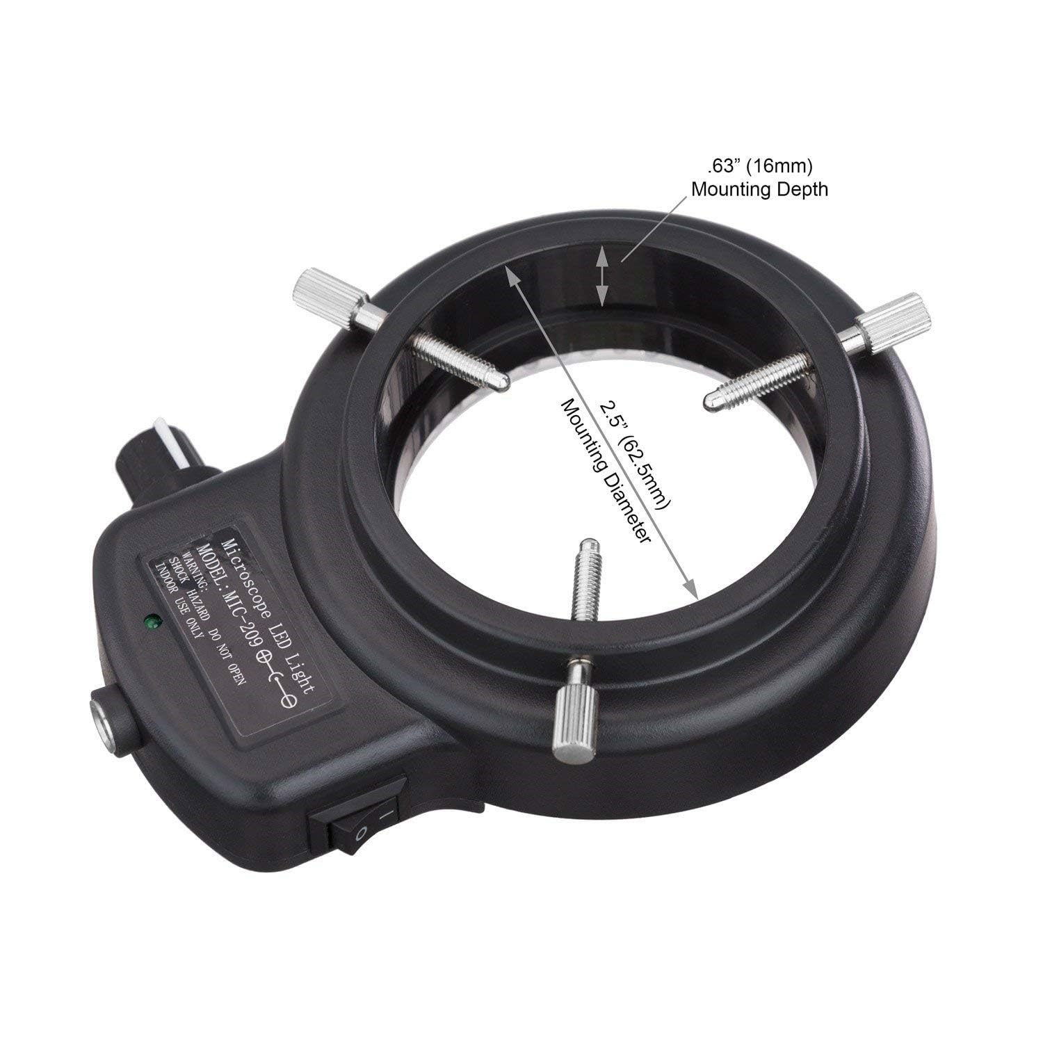 AmScope 144 LED Intensity-Adjustable Ring Light: Stereo Microscope Accessory with Black Housing