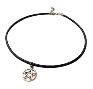 silver pentagram goddess pagan wiccan witch necklace choker charm choker necklace