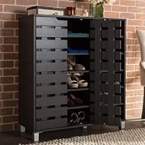 Baxton Studio Shirley Modern & Contemporary Wood 2-Door Shoe Cabinet with Open Shelves, Dark Brown