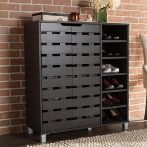 Baxton Studio Shirley Modern & Contemporary Wood 2-Door Shoe Cabinet with Open Shelves, Dark Brown