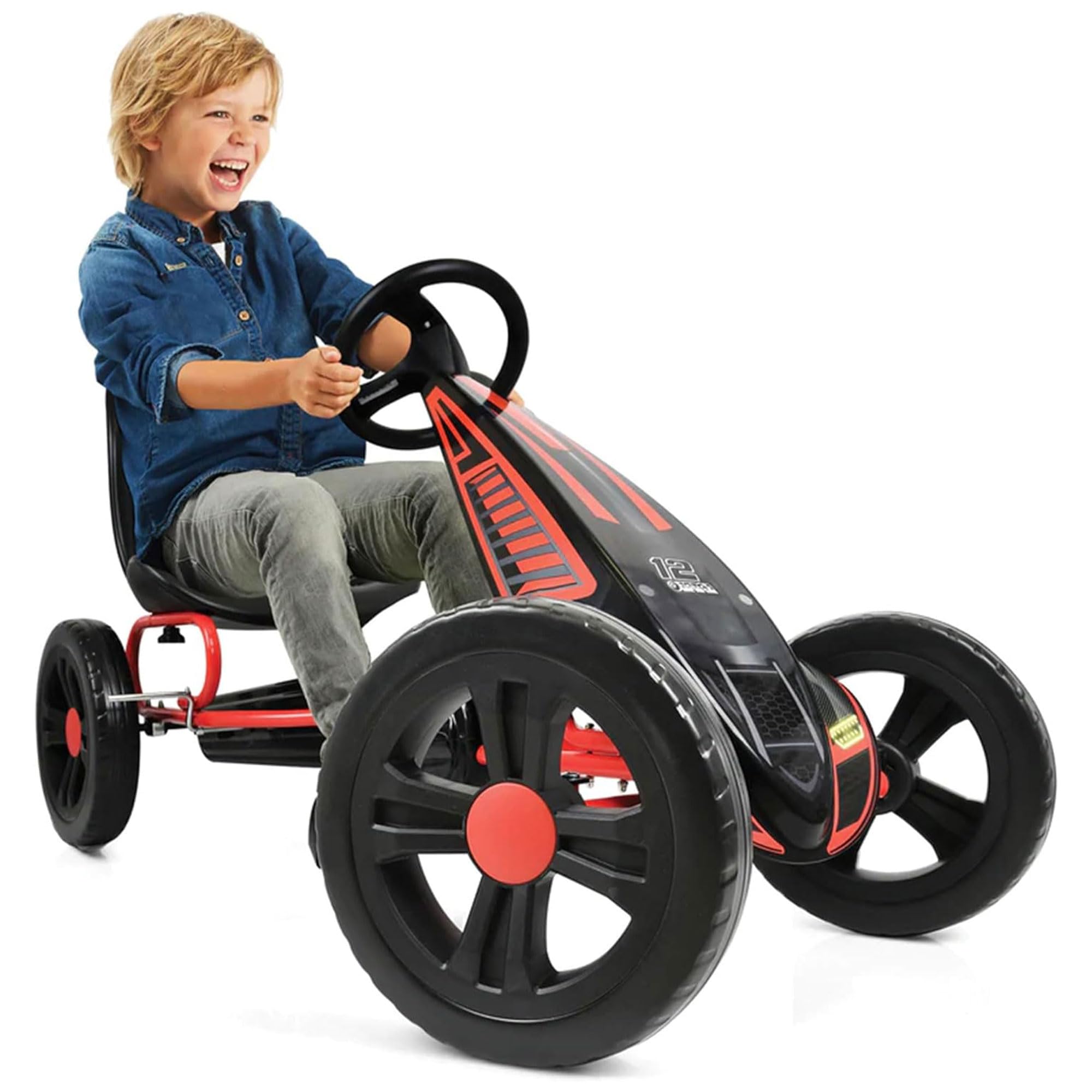 Hauck Hurricane Racing Go Kart w/ Low Profile Rubber Tires & Handbrake for Rear Wheels - Ride On Toy designed for Kids Ages 4-10 years