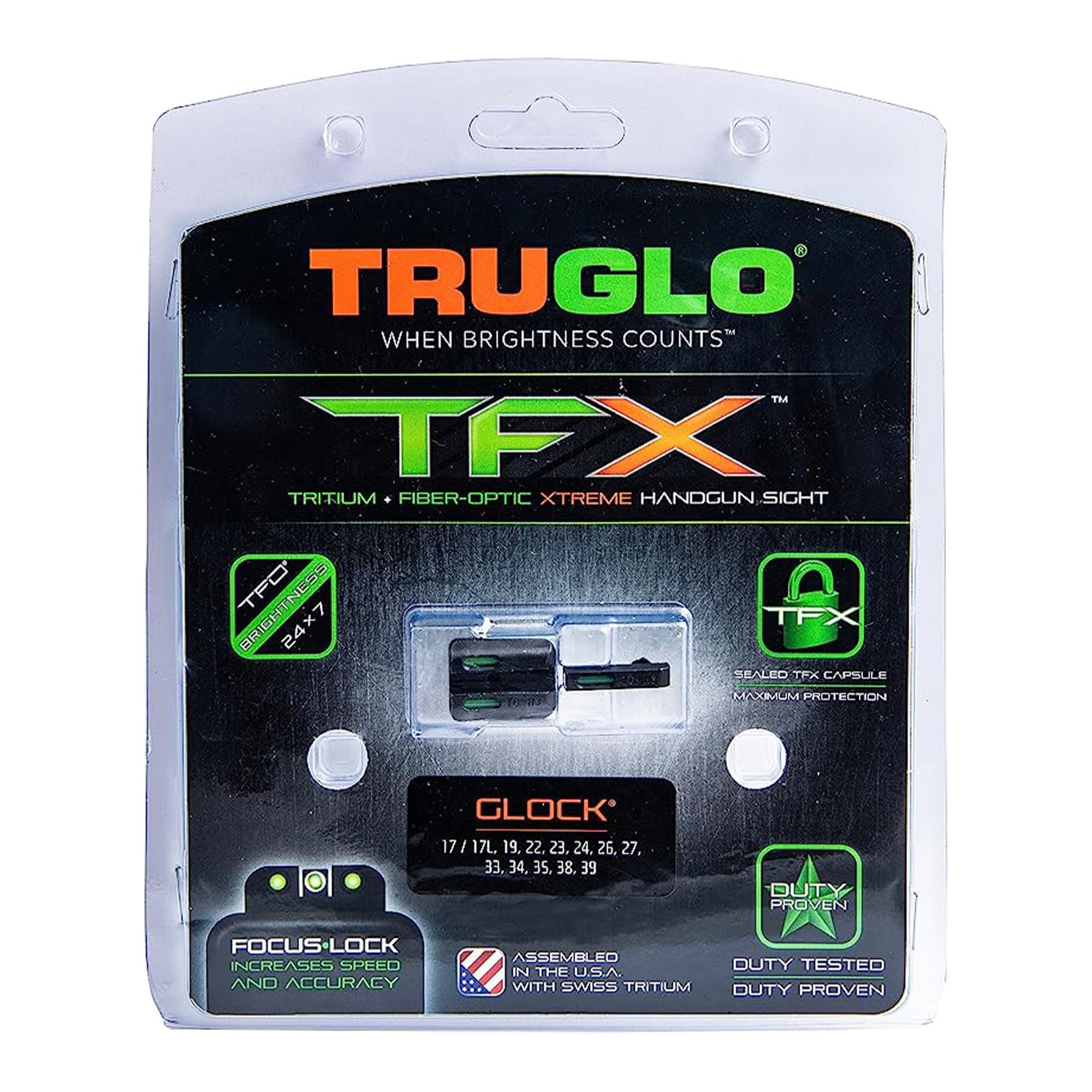 TRUGLO TFX Handgun Sight | Durable Shock-Resistant Compact Brightly Glowing Tritium & Fiber-Optic Xtreme Day/Night Sight, Compatible with Glock Suppressor Height Low Handguns