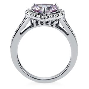 BERRICLE Sterling Silver Halo Wedding Engagement Rings Purple Cubic Zirconia CZ Heart Cocktail Ring for Women, Rhodium Plated Size 8