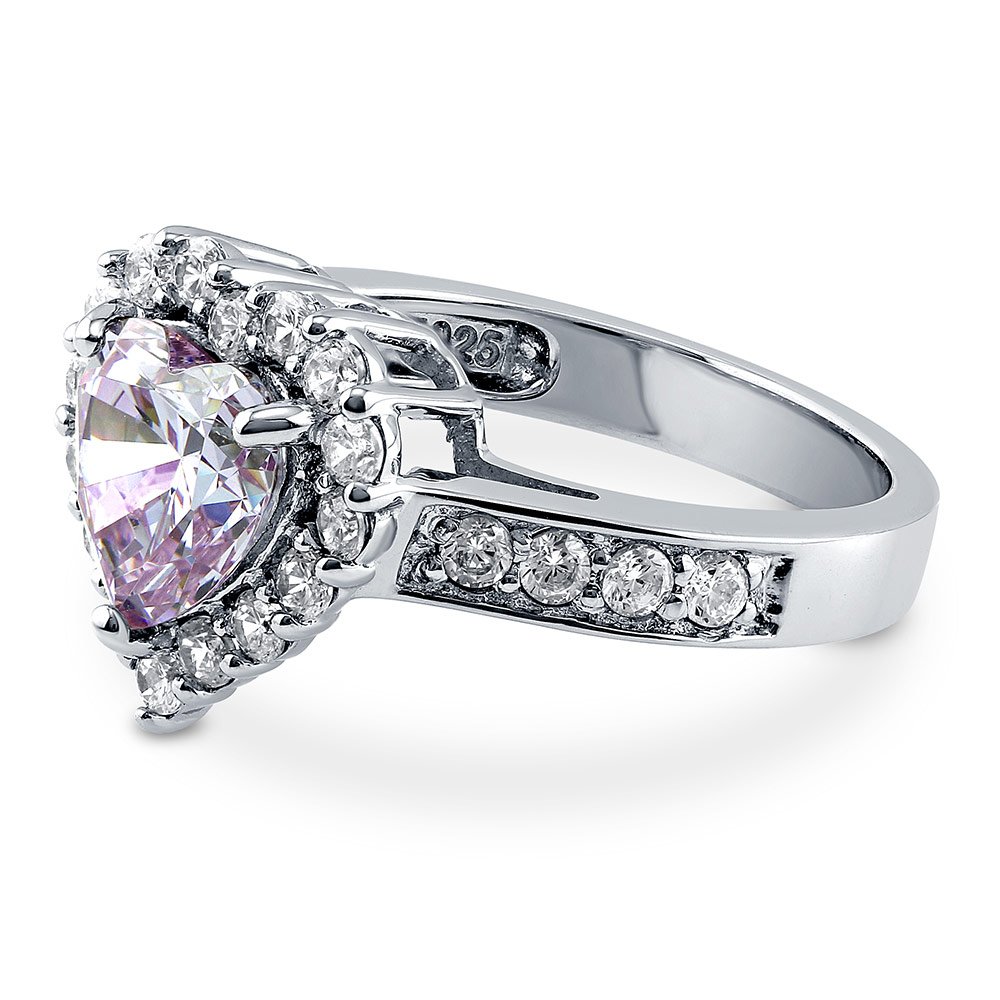 BERRICLE Sterling Silver Halo Wedding Engagement Rings Purple Cubic Zirconia CZ Heart Cocktail Ring for Women, Rhodium Plated Size 8